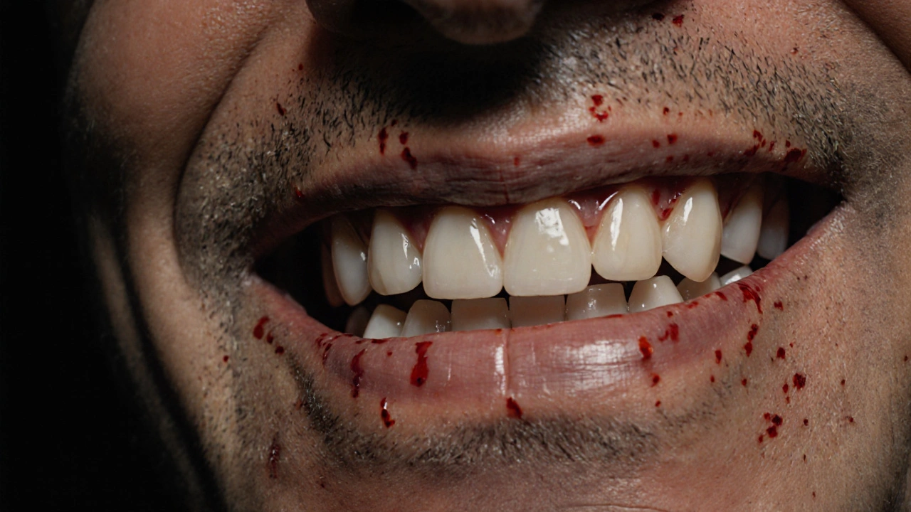 Zánětlivé dásně a ztráta kosti kolem zadních zubů u dospělého.