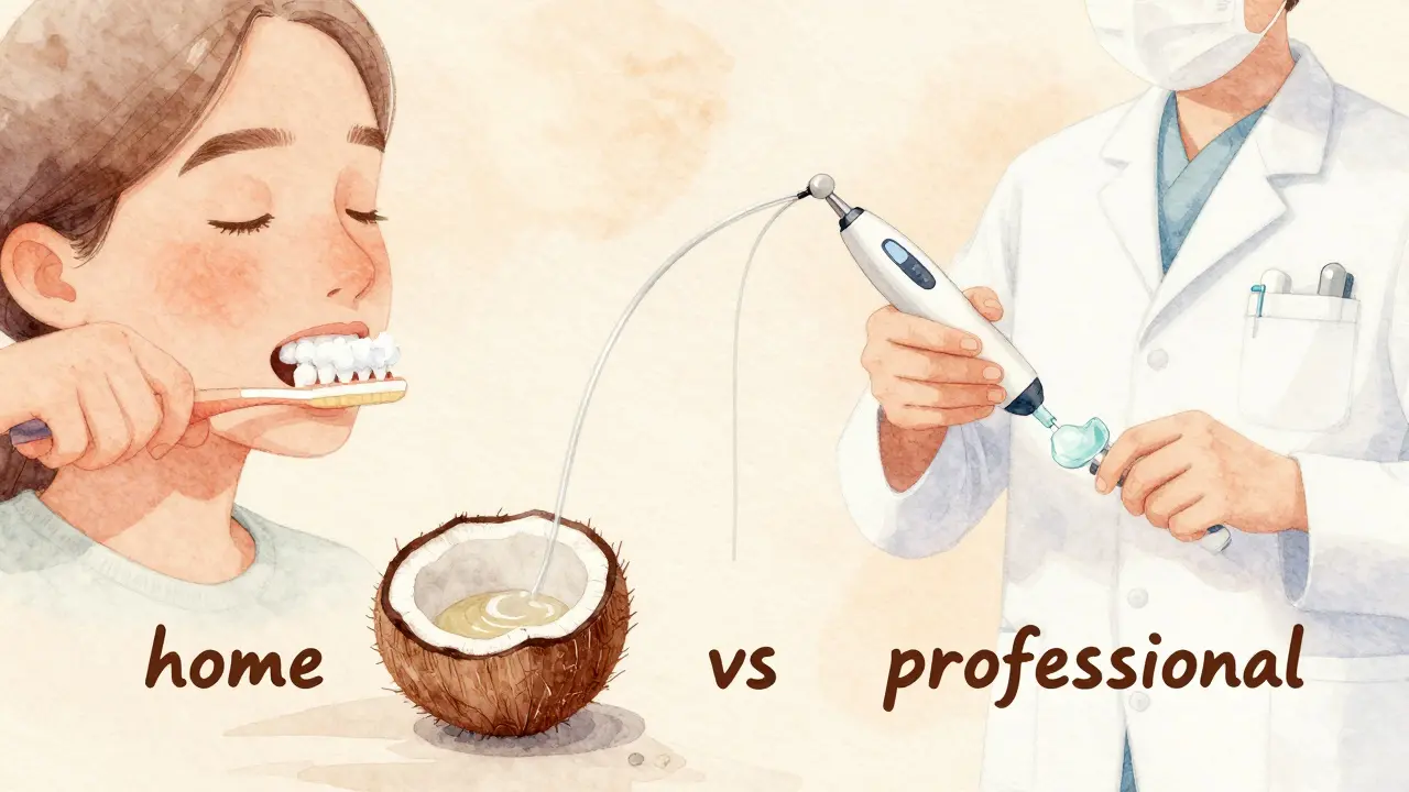 Ilustrace domácích a profesionálních metod odstraňování skvrn na zubech.