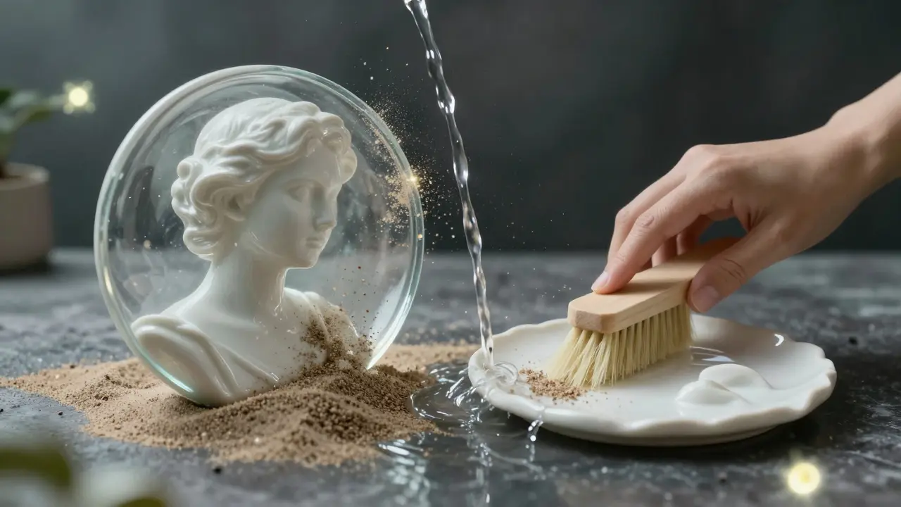 Keramická onlay pod vlivem abrazivních částic a jemné čistící metody