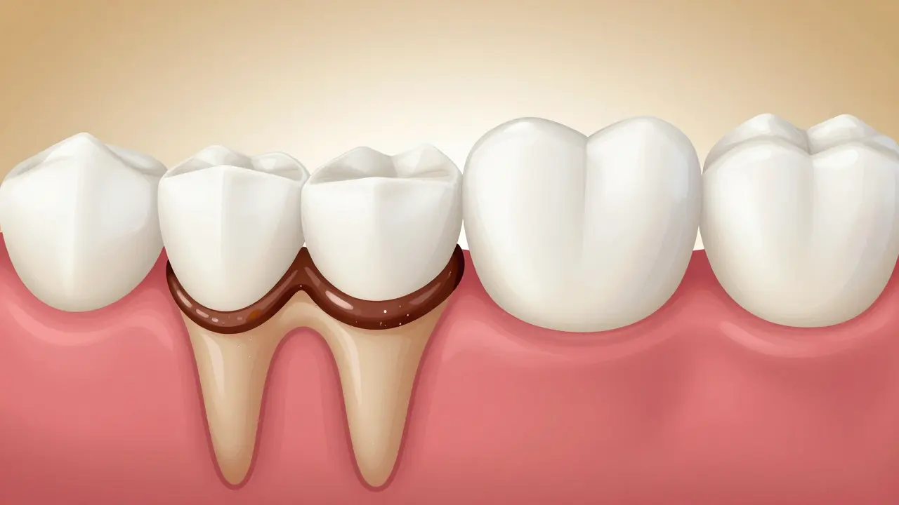 Porovnání zubů s náledím a po čištění – tmavá vrstva na základě zubů versus čistá sklovinka.