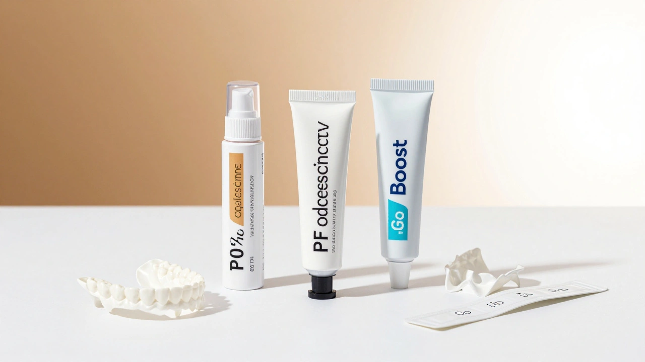 Tři varianty produktu Opalescence s lištami a pásy na čistém pozadí.