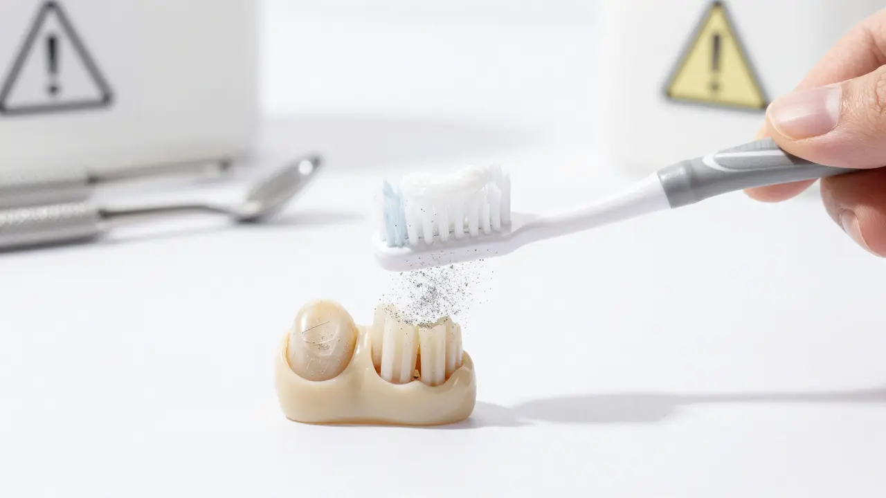 Zubní pasta s abrazivními částicemi poškozuje povrch keramické onlay