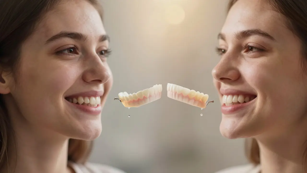 Dva vedle sebe stojící úsměvy: jeden tmavší, druhý zářivě bílý, s jemným přechodem mezi nimi.