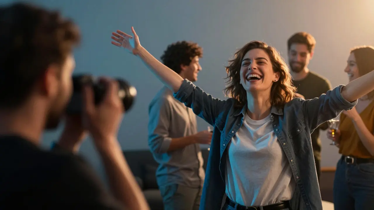 Dvě strany jedné osoby: jedna se skrývá, druhá se směje bez obav — změna důvěry.