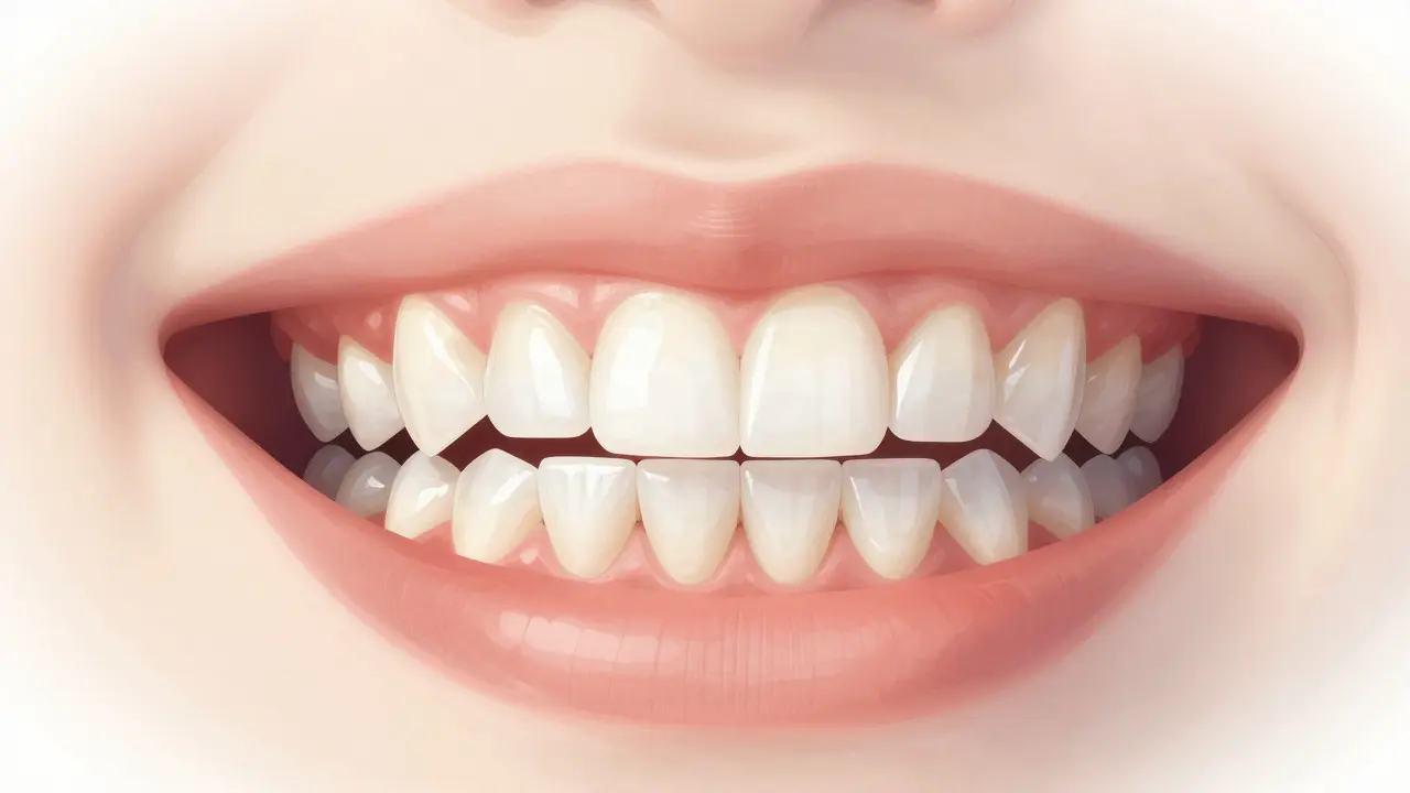 Before-and-after comparison of crooked teeth transformed by veneers into a perfect smile.