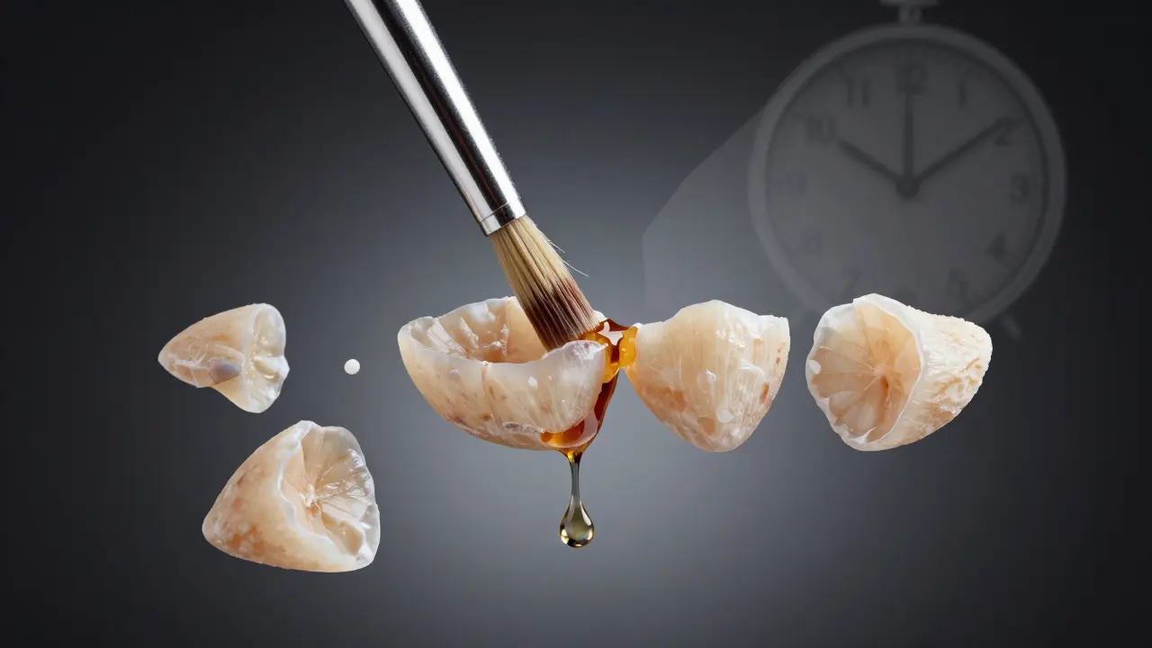 Oprava poškozené kompozitní fazety přidáním nové vrstvy materiálu.