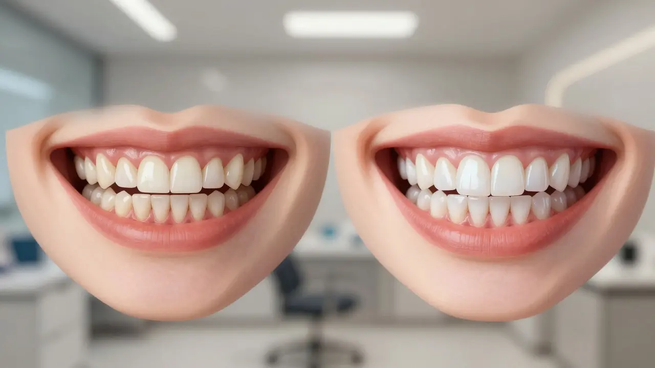 Porovnání přirozeného a vylepšeného úsměvu s kompozitními fazetami.