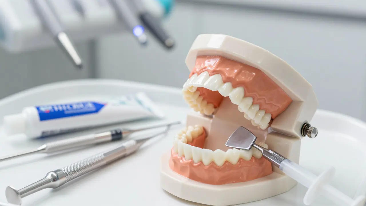 Profesionální nástroje pro bělení a ochrana dásní v ordinaci.