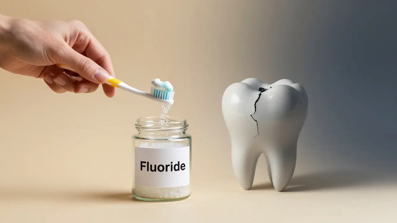 Zdravá zubní péče: fluoridová pasta chrání zub před kazem.
