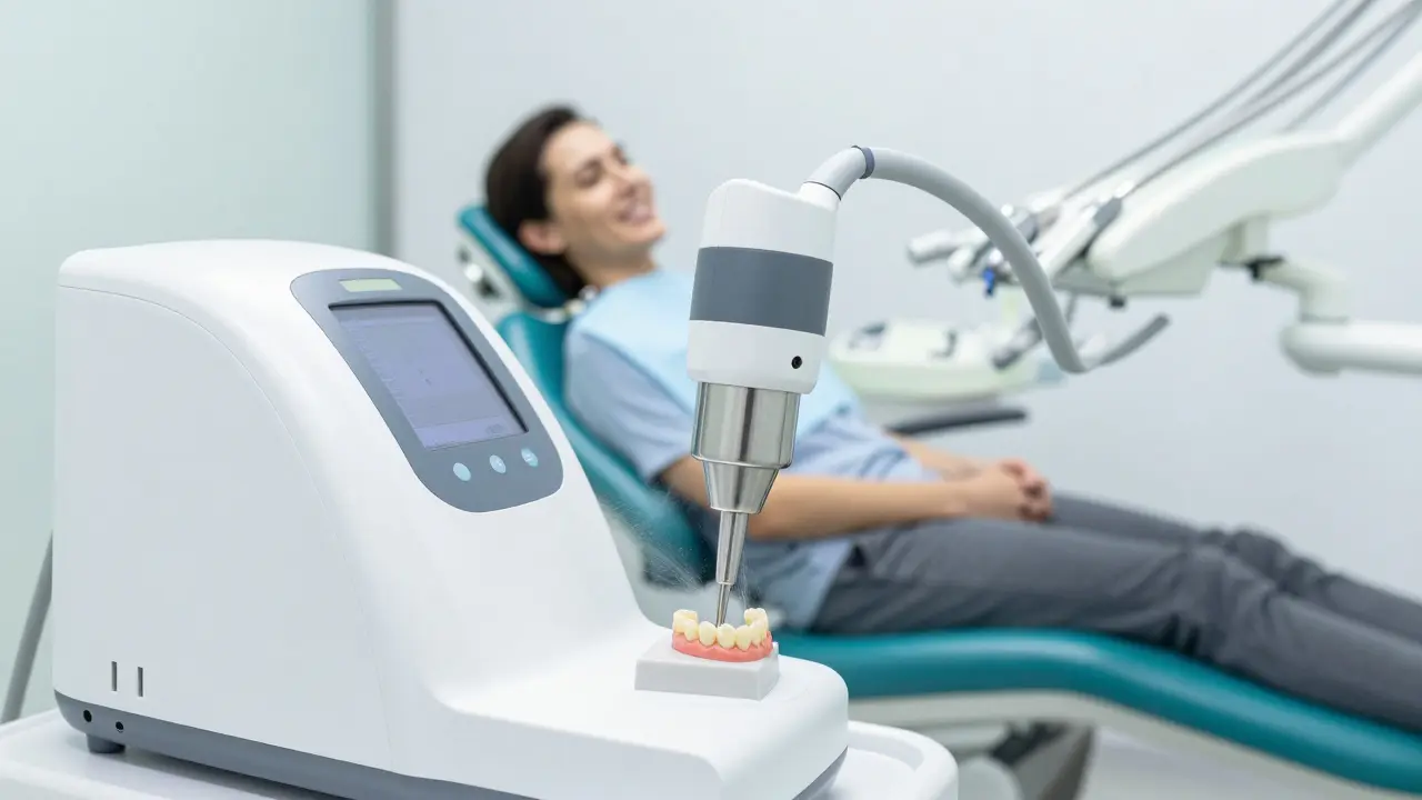 Moderní 3D tiskárna a frézka v zubní ordinaci při výrobě korunky