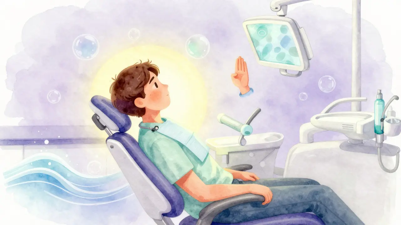 Ilustrace klidu a komunikace při návštěvě zubaře