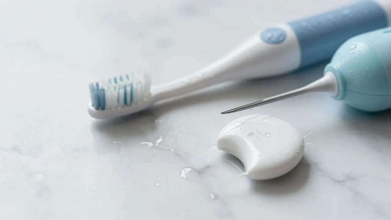 Jemná kartáčka a nitka pro péči o citlivé zuby a fazety
