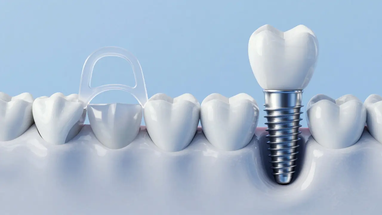 Porovnání mostu a implantátu zachovávajícího objem kosti