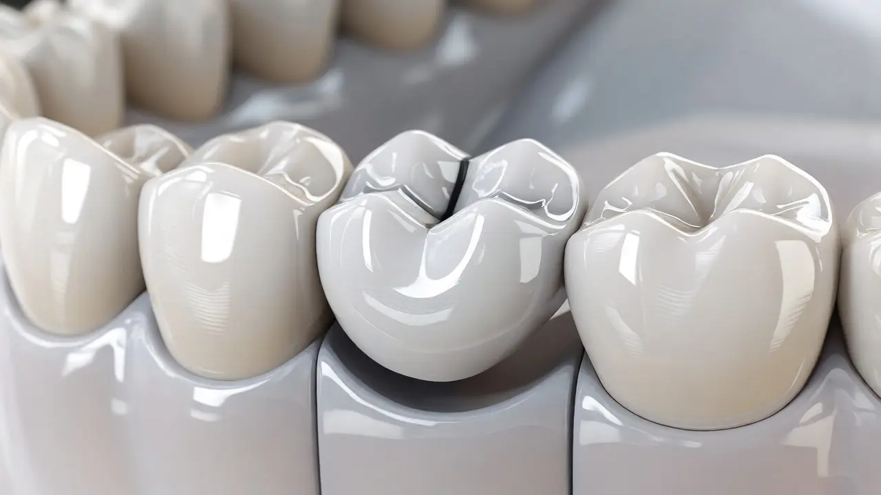 Molár s nasazeným keramickým onlayem pro obnovu funkce