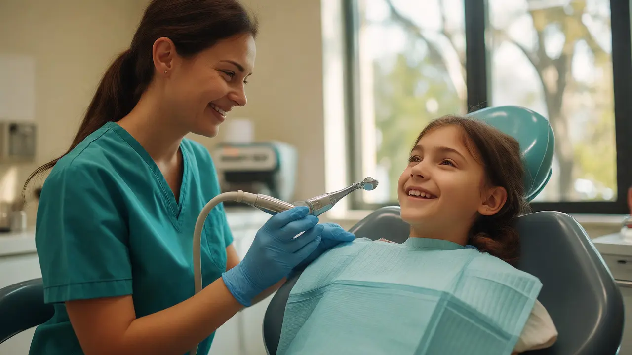 Dětská dentální hygiena s ultrazvukovým přístrojem v klidném prostředí