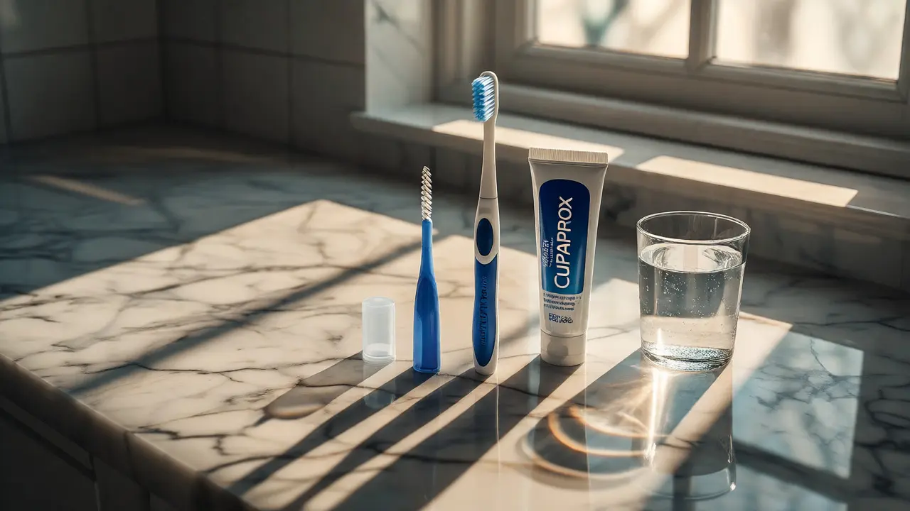 Sada dentální hygieny Curaprox na mramorové desce