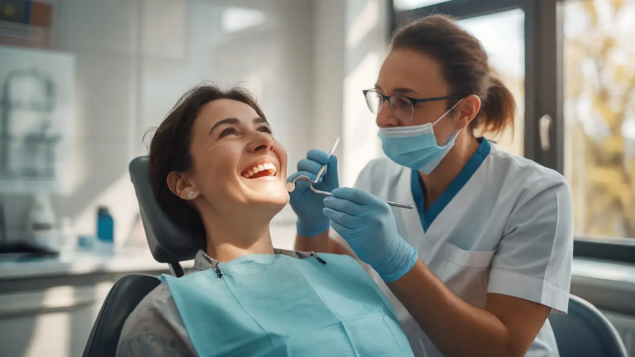 Zubní lékař provádí preventivní prohlídku